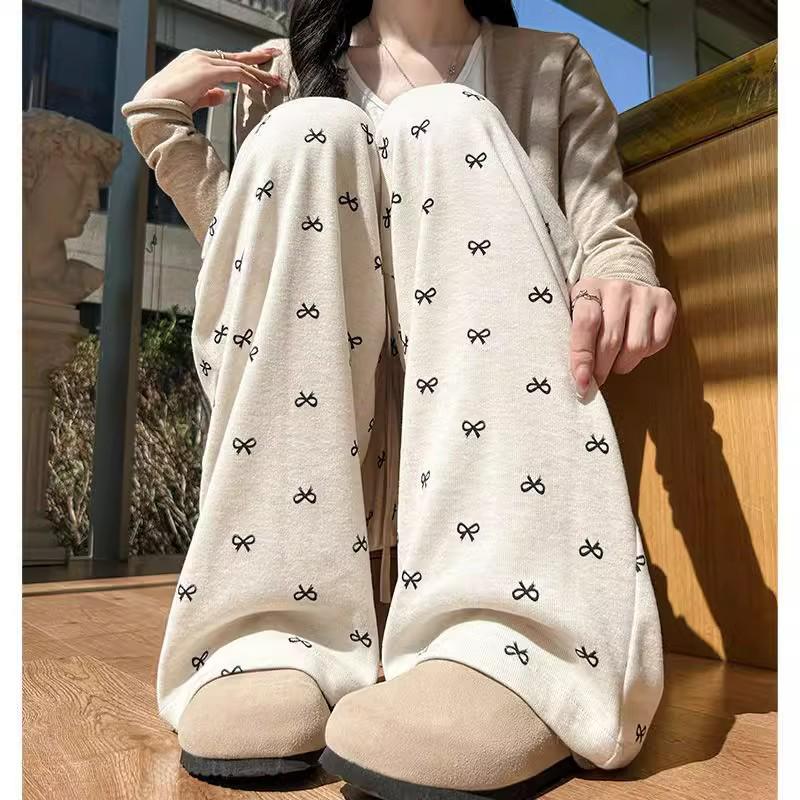 2025 Women's High Waist Soft Wide-Leg Pants with Bow, Slimming Fit, for Spring & Autumn