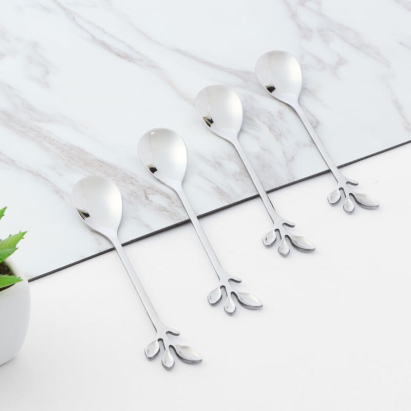 Leaf Design Stainless Steel Teaspoon 4-piece Set