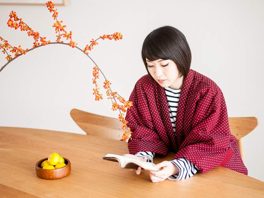 Tayutaf Hanten Made in Japan with Tsumugi Weave and Padded Fabric One Size Fits Most Sashiko Red and Women's Kurume-woven (Haten) - - (Standard,