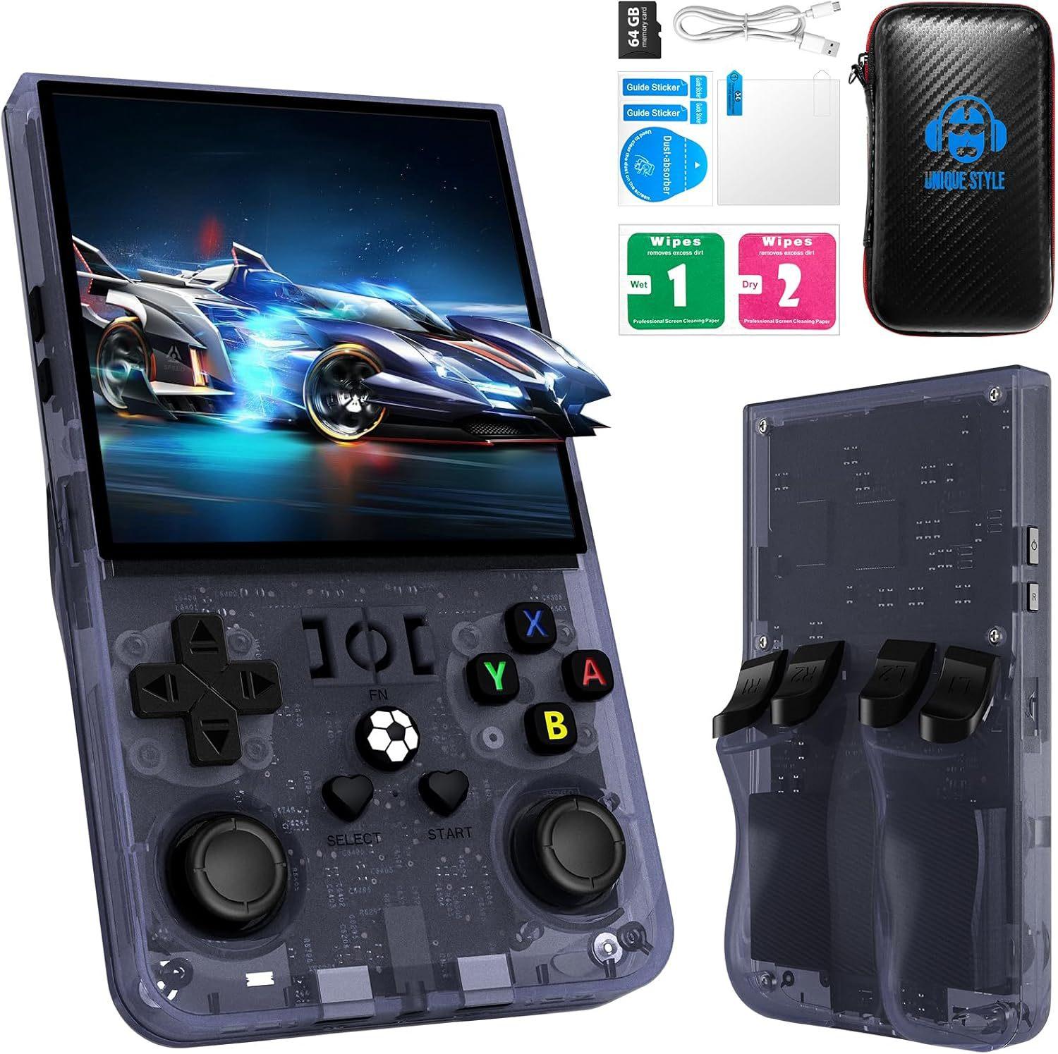 R36MAX Open - Source Handheld Game Console, 4.0 - Inch IPS Screen Portable Retro Pocket Arcade серый