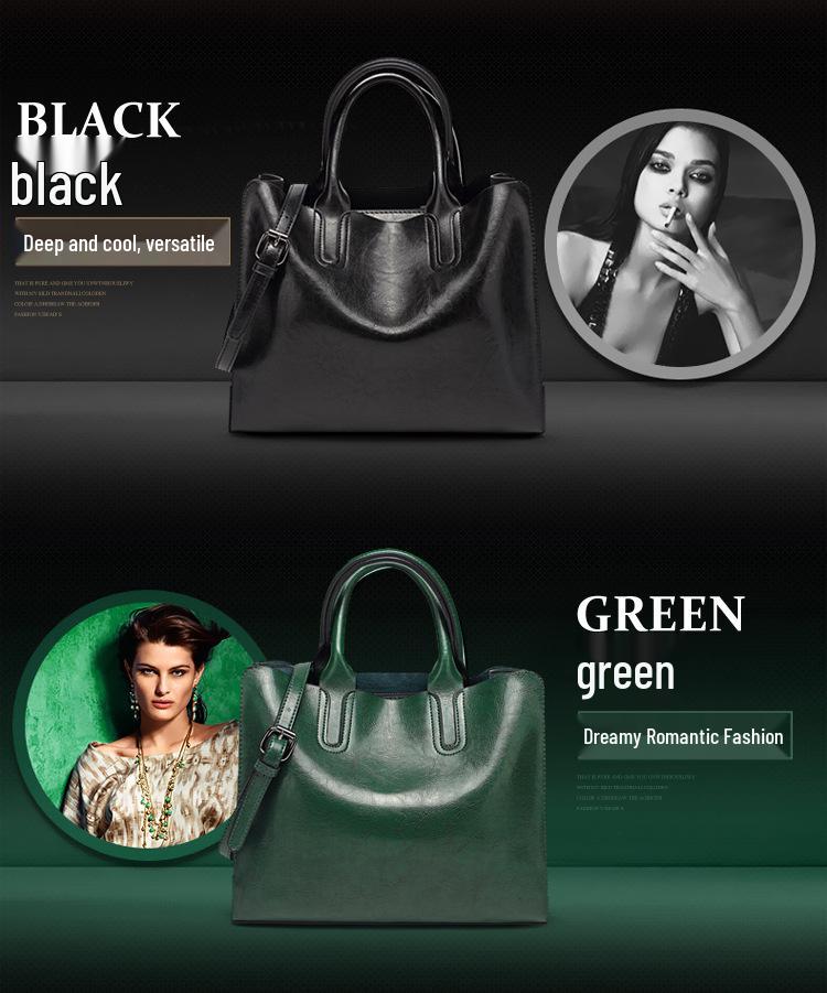 2024 New European & American Fashion Women's Oil Leather Handbag - Simple Versatile Shoulder & Crossbody Bag