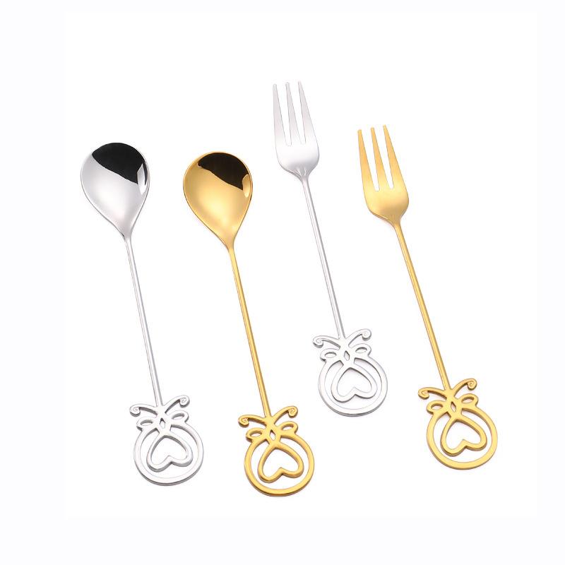1pc 304 Stainless Steel Spoon Fork Creative Octopus Heart Shaped Small Spoon Fork for Household Fruit Fork Dessert Coffee Spoon