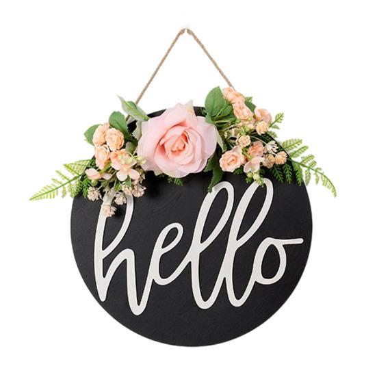 Welcome Sign, with Flower Decor Wear-Resistant Wreath, Front Door Welcome Wreath for Family Friends Co-Workers Garden Balcony