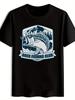 Black Bass Fishing Club Graphic T-shirt - Casual Short Sleeve Polyester Tee with Mountain & Fish Design