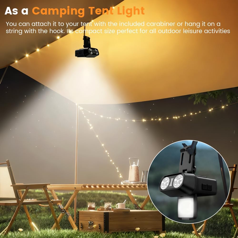 Hat Light with Motion Sensor, 900 Lumens Rechargeable Clip on Cap Lights, 90° Adjustable COB Panel, Hands Free Waterproof Headlamp for Running