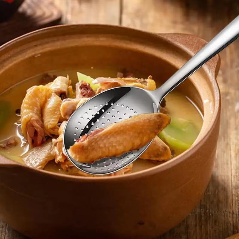 1 szt. Chochle ze stali nierdzewnej do serwowania zupy, ryżu, łyżki do serwowania, otwór odpływowy, izolowany cieplnie uchwyt, przybory kuchenne do codziennego użytku
