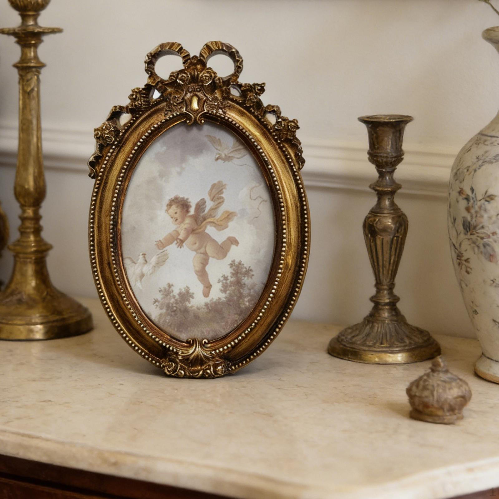 

Baroque Photo Frame Oval Ornament Embossed Picture Holder Vintage Design for Wedding