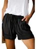 Shorts décontractés d'été pour femmes, couleur unie, coton et lin, coupe ample, cordon de serrage, poche, couleur unie