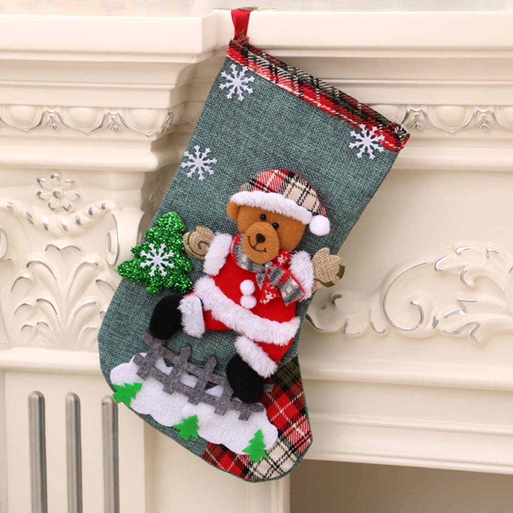 4Pcs Christmas Stockings Set Large Capacity Surprised Gift Bag Set Plush Santa Claus/Snowman/Bear/Elk for Xmas Tree Fireplace