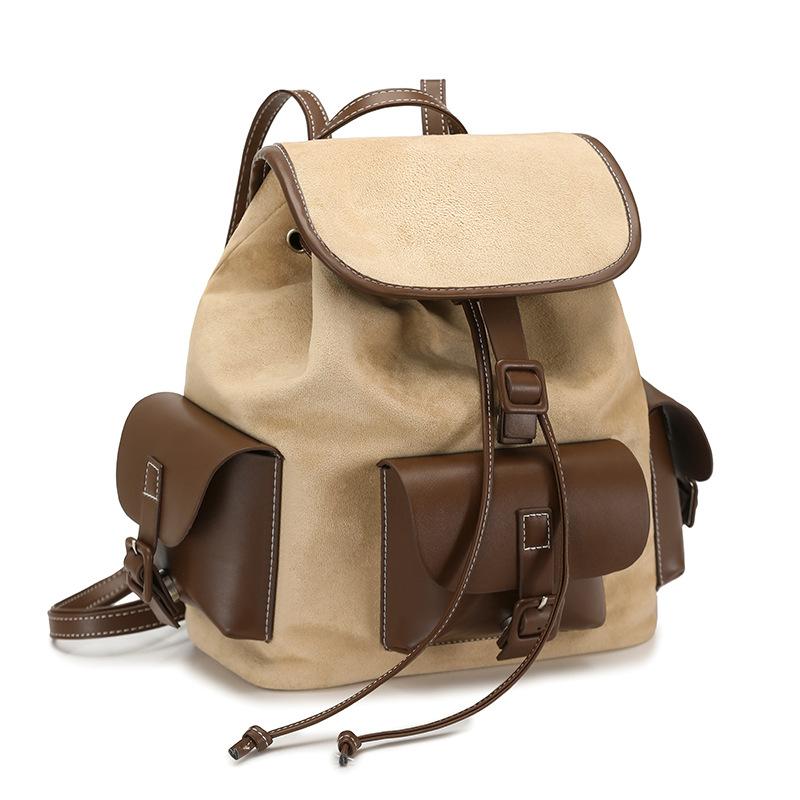 Vintage Color Block Backpack College Style Schoolbag Travel Backpack