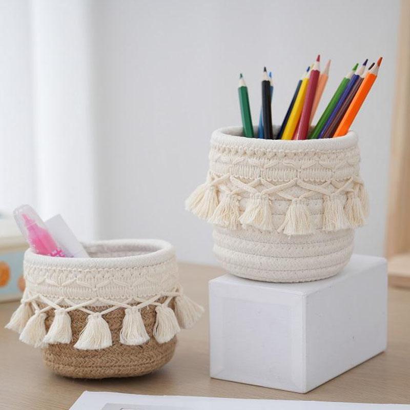Handmade Woven Cotton Rope Woven Storage Basket Desktop Organizer Sundries Toys Comestics Keys Snacks Box Sundries Organizer