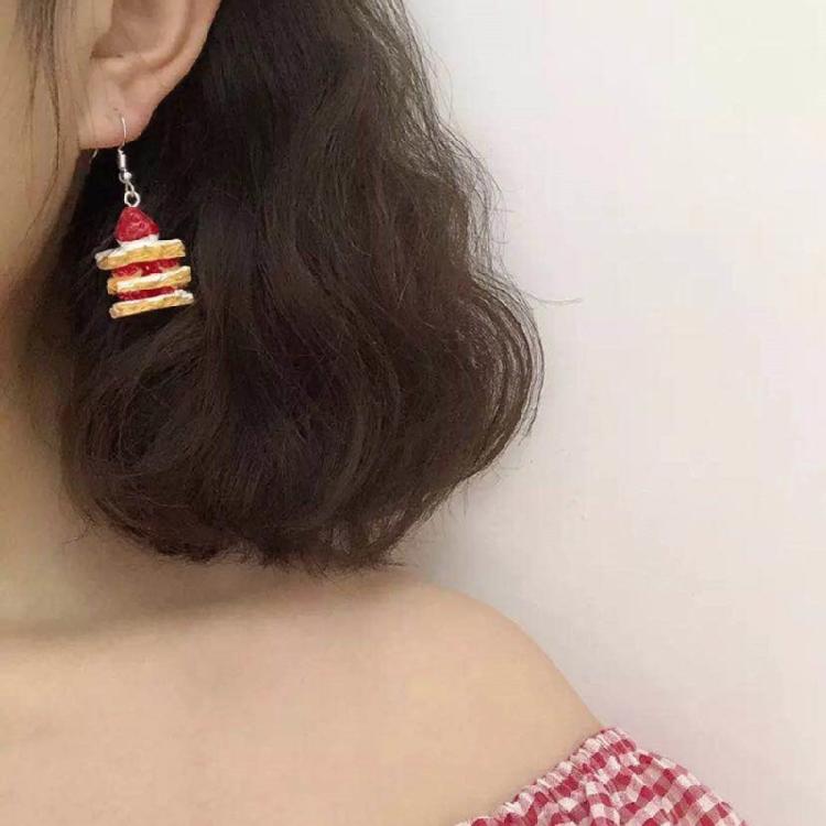 Stylish Strawberry Cake Earrings for Ladies Handmade Fun Food Eardrop Jewelry
