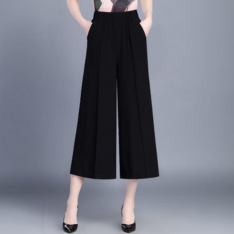 Women's Chiffon Wide Leg Pants Cropped Pants Summer Loose Plus Size Casual Pants High Waist Straight Leg Pants