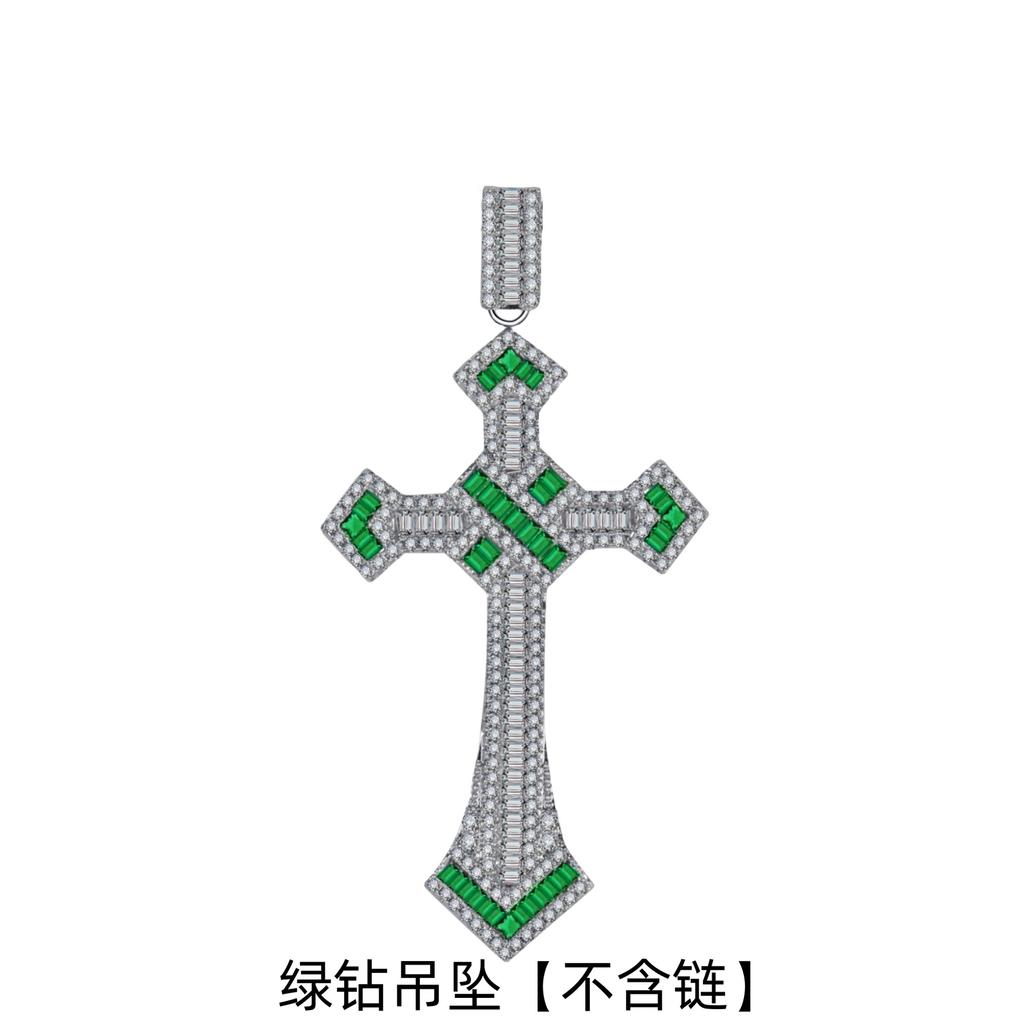 Hip Hop Square Diamond Full Diamond Cross Necklace, Street Dance Short Style, Micro Inlaid Zircon, Personalized Couple Style, Internet Famous Pendant