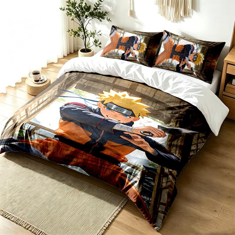 Naruto 3pc Duvet Cover Set Simple Modern Bedding Set Wrinkle Resistant Soft Fabric All Season Use a perfect gift