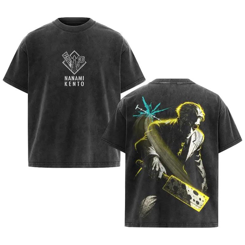 

Nanami Kento Print T-shirt Anime Jujutsu Kaisen Clothing Men Women Short Sleeve Tshirts Retro Washed T Shirt Harajuku Cotton Top XXL чёрный