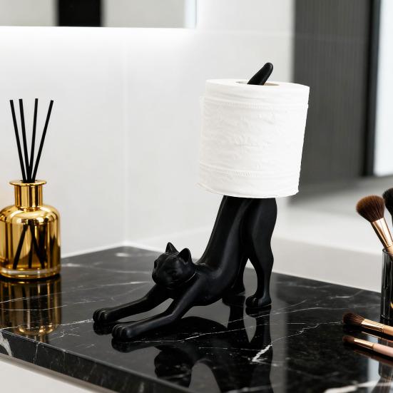 Cat Toilet Paper Holder Desktop Fun Roll Paper Holder Black Leopard Cat Toilet Roll