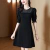 Women's Black Elegant A-Line Dress Sheer Mesh Ruffle Half Sleeve Round Neck Casual Party Mini Dress