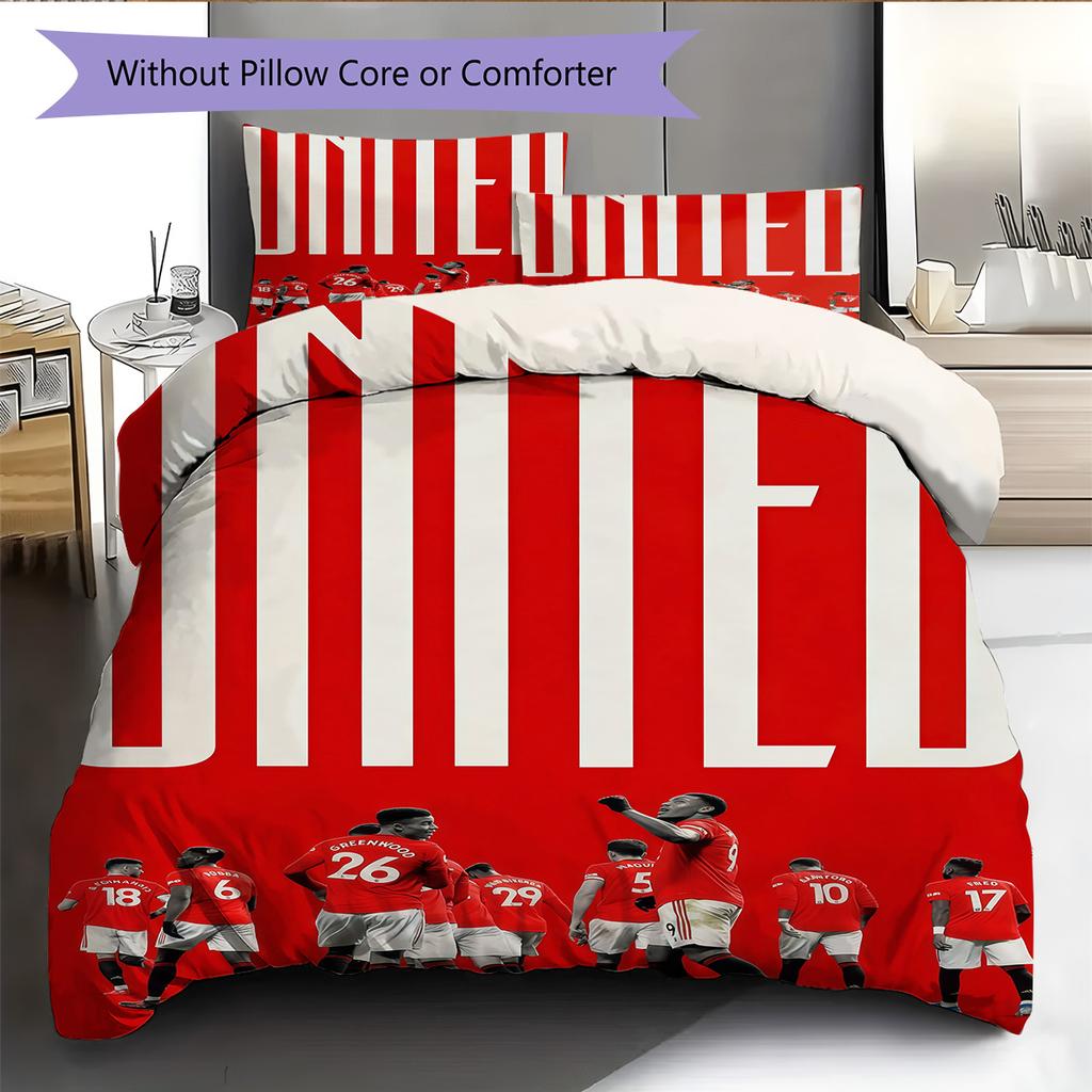 Man Utd Pattern Bedding Quilt Set Quilt Cover Pillowcase Home Decoration Birthday Gift (1 * Duvet Cover + 2 * Pillowcase, Without Core)