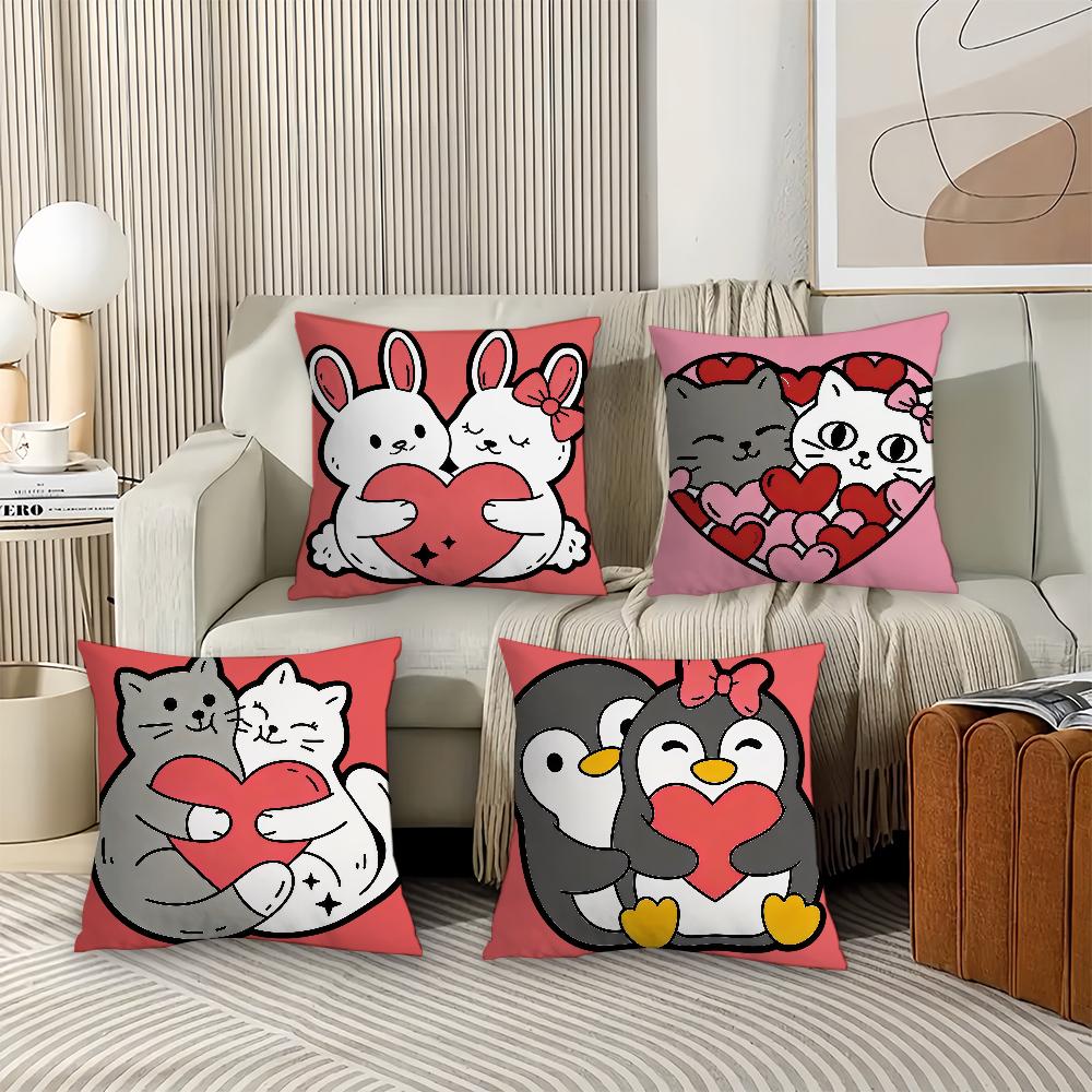 Cartoon Animal Heart Lovers Valentine's Day Pillow Case Office Cushions Suitable For Sofa Car Bedroom Decorative Cushion Cover