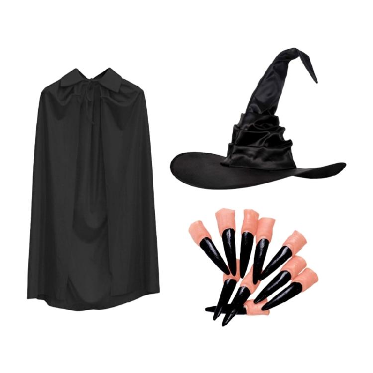 

3/4 шт. Аксесуари для костюма відьми Хелловін Косплей Костюми Капелюх відьми Накладні нігті Ніс Окуляри для дорослих
