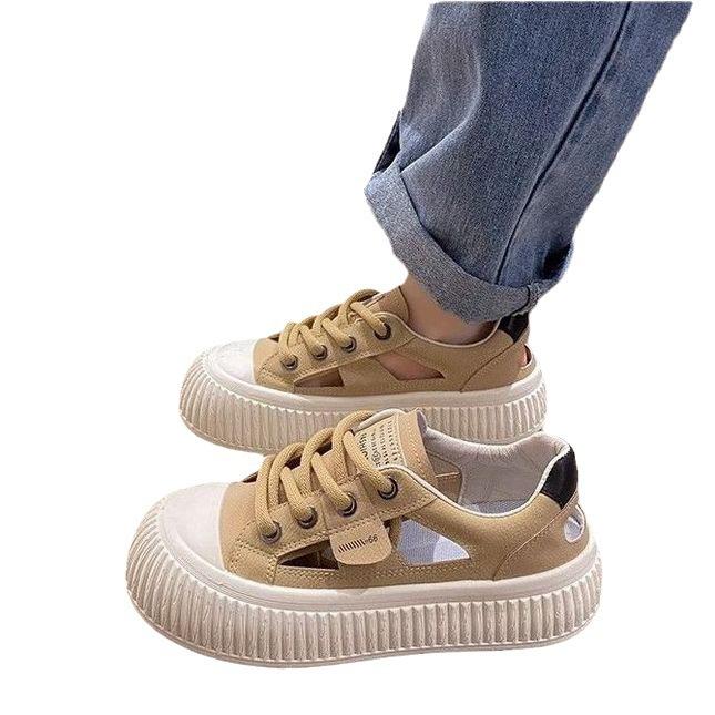 Letní novinka Muffin sušenky Soft Bottom Dámské Boty Studentská móda Vyhloubená Zavazování kolem hlavy Volný čas Bílé boty pro ženy