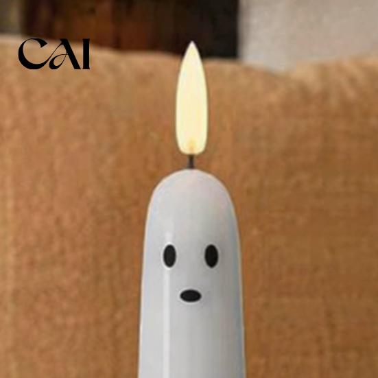 White Wax Ghost Shaped Candles Halloween Flameless Taper Candles, Battery Operated Flickering Candle Light with Safe for Kids Remote, Real 3D Wick LED