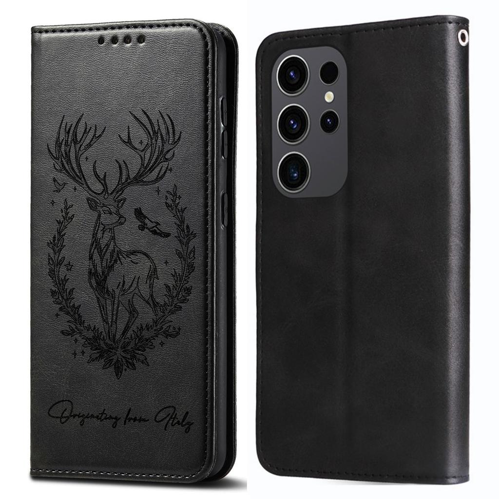 For Samsung Galaxy S25 Ultra Stand Case Lucky Deer Imprinted Magnetic Closure Leather Wallet Phone Cover