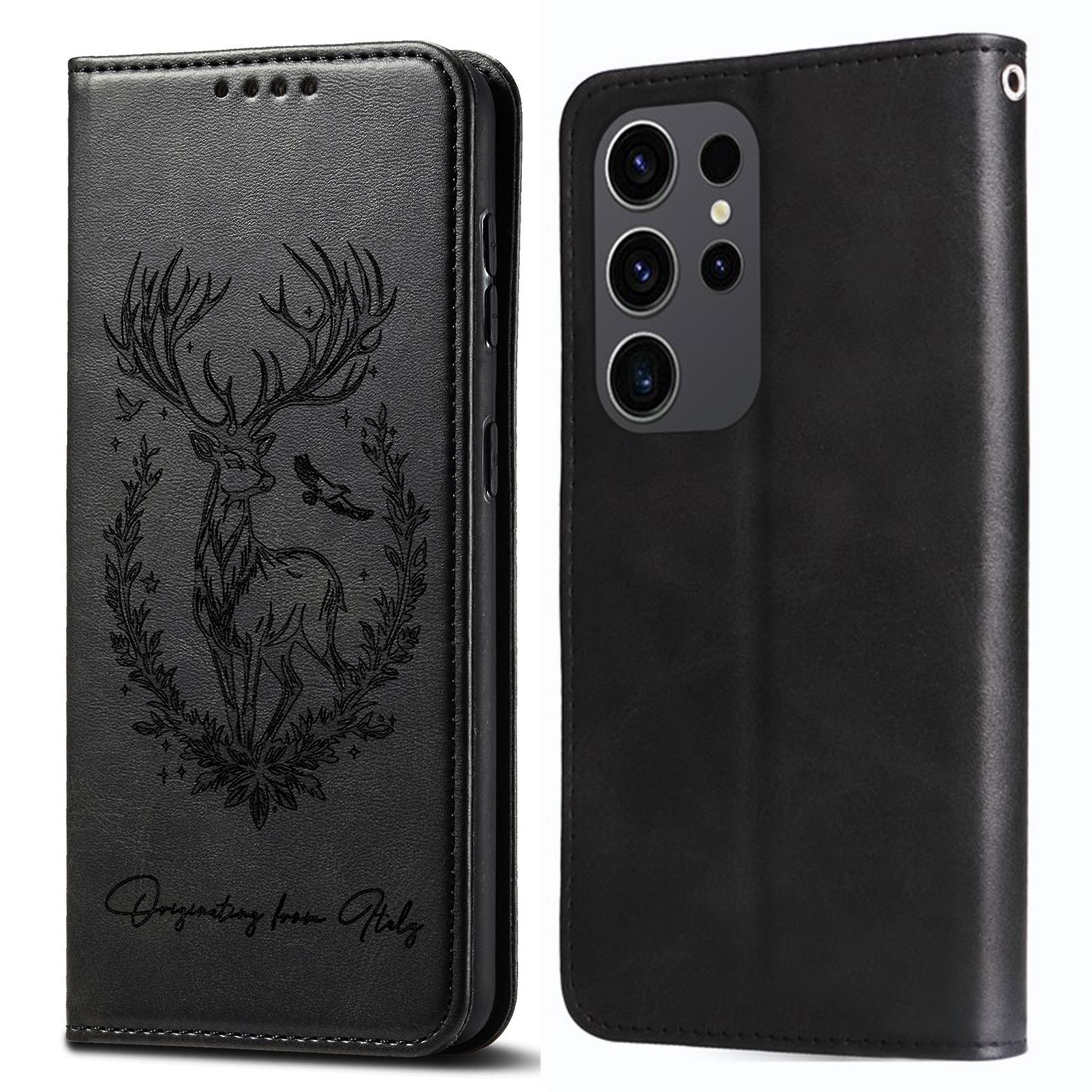 

For Samsung Galaxy S25 Ultra Stand Case Lucky Deer Imprinted Magnetic Closure Leather Wallet Phone Cover A