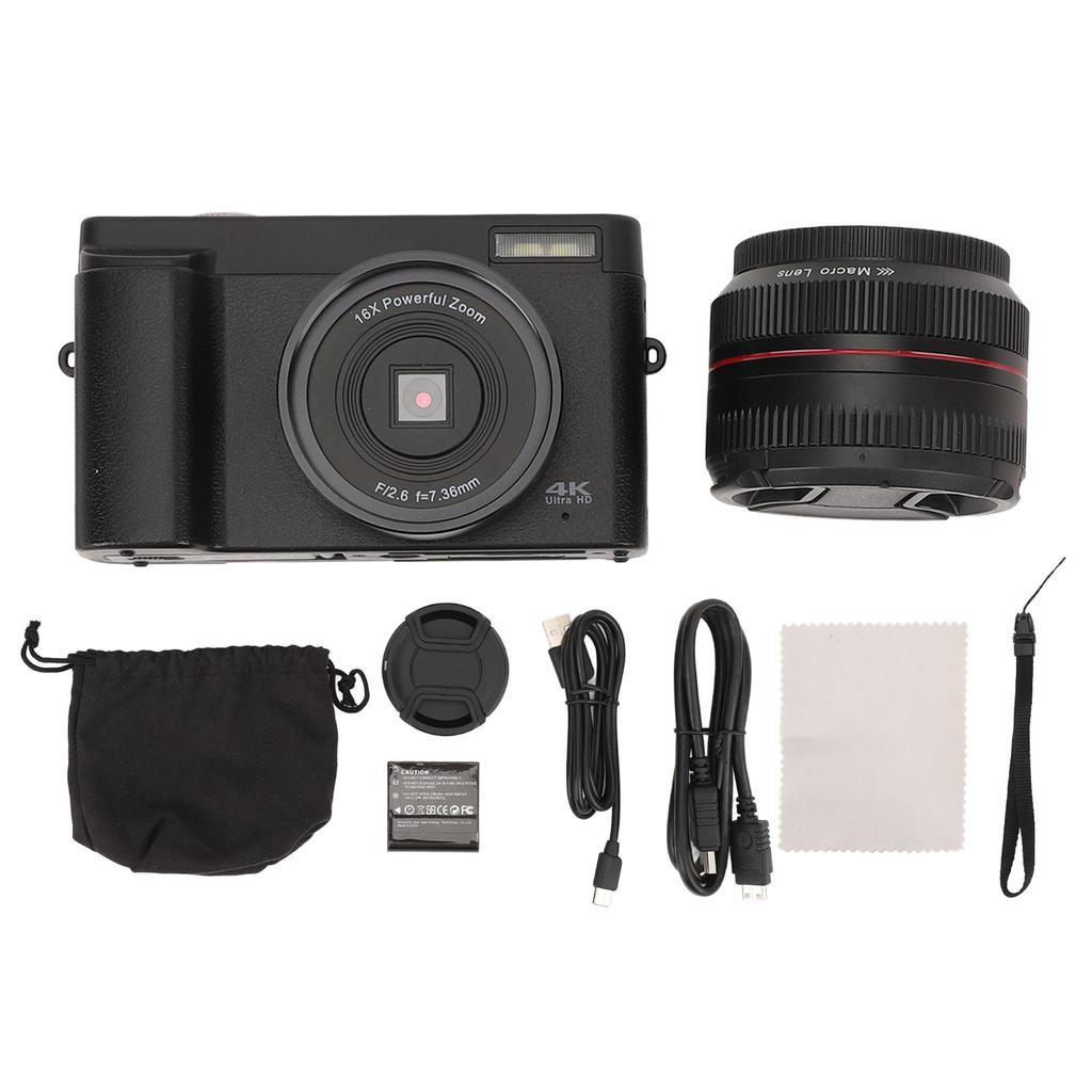 4K Digital Camera 3 Inch Flip Screen 16X 48MP Auto Focus Anti Shaking Vlogging Camera for Daily