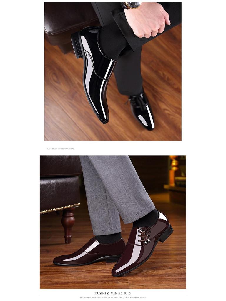 Dragonfly Men's Genuine Leather Pointed Toe Formal Shoes - Soft Sole, Korean Style, Plus Size Available