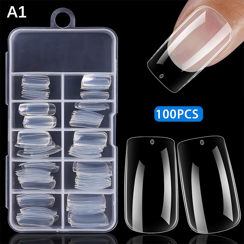 100Pcs/Box Nails No Polishing Press On False Nails Polishing-Free Nail Patch High Transparent Soft Gel Nail Tips For Extension
