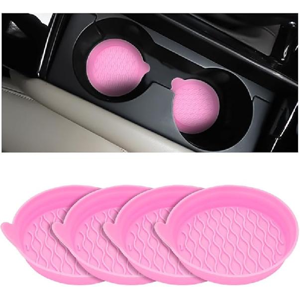 XINLIYA 4PCS Car Cup Holder Coasters, Non-Slip Silicone Vehicle Recessed Water Bottle Mats, Soft Sift-Proof Spill Automotive Interior Cup Pad