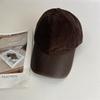 New autumn and winter warm corduroy baseball cap men's and women's retro fashion solid color leather brim soft top cap