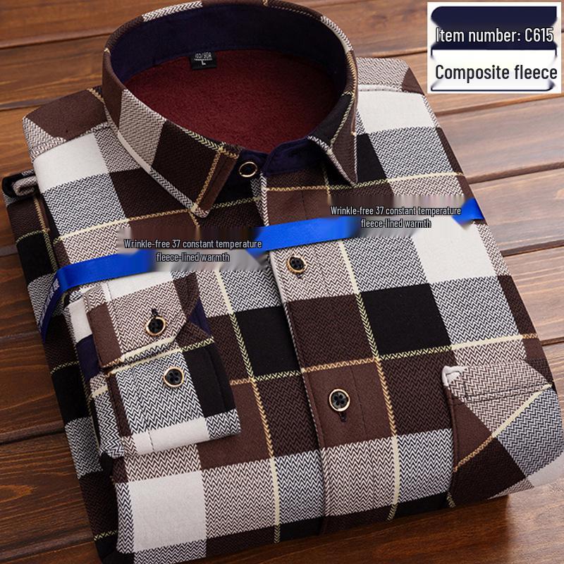 Men's Retro Plaid Fleece-lined Winter Shirt - Thick, Warm, Long-sleeved Casual Top for Middle-aged and Elderly