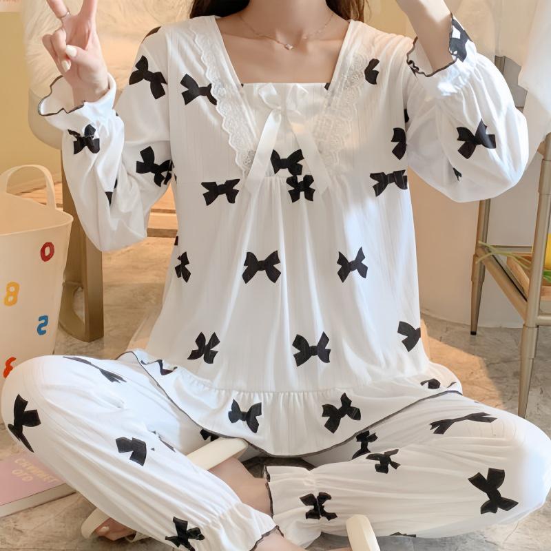 Women's Princess Lace Trim Two-Piece Set: Spring/Autumn Long Sleeve Korean Court Style