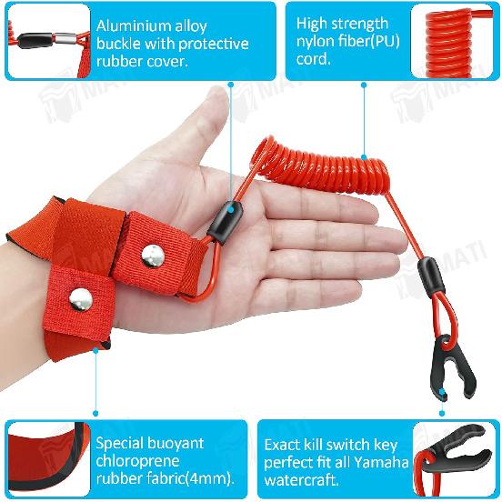 M MATI Stop Kill Safety Lanyard for EW2-68348-00-00 all Yamaha Jet Ski WaveRunner WaveVenture WaveRaider WaveJammer WaveBlaster FX140