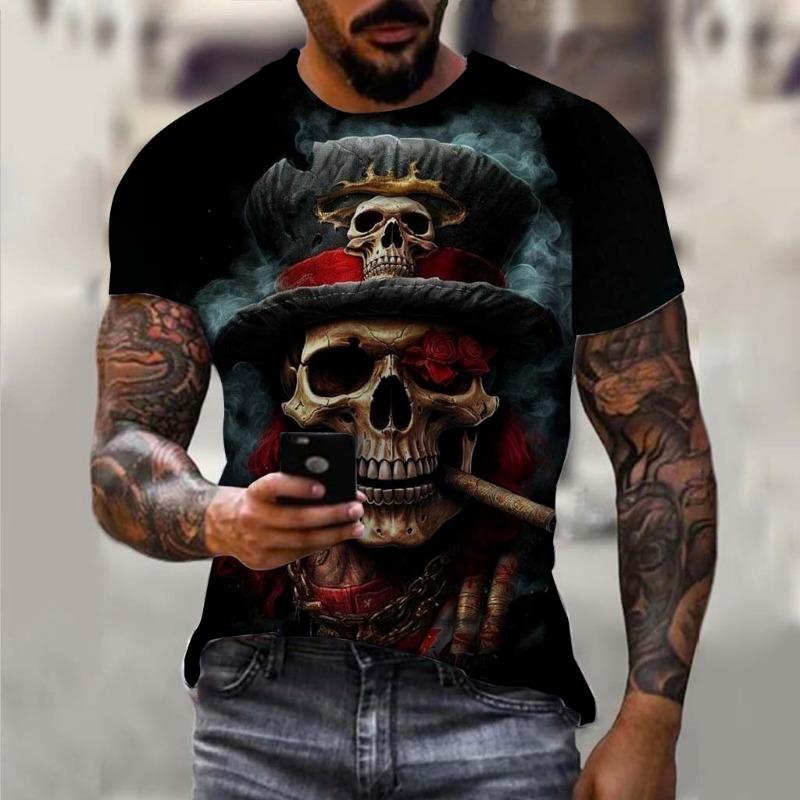 Men's T-Shirt Undead Skeleton Pattern 3d Print Short Sleeve  Casual Man Clothes Summer