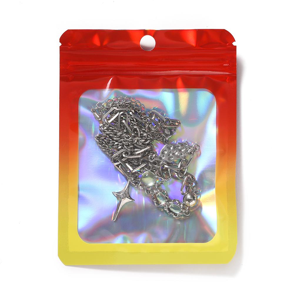 50pcs Thicken Ziplock Bags Gradient Holographic Laser AB Color Plastic Pouch for DIY Jewelry Storage Pouch Zip Lock Bag