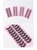 Ten Pairs of 3D Synthetic Fiber False Eyelashes: Bold European and American Style with Thick, Curled Volume