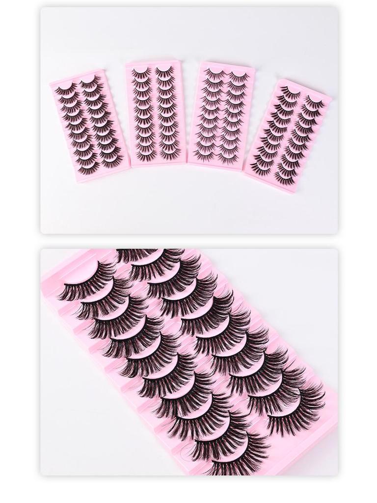 Ten Pairs of 3D Synthetic Fiber False Eyelashes: Bold European and American Style with Thick, Curled Volume