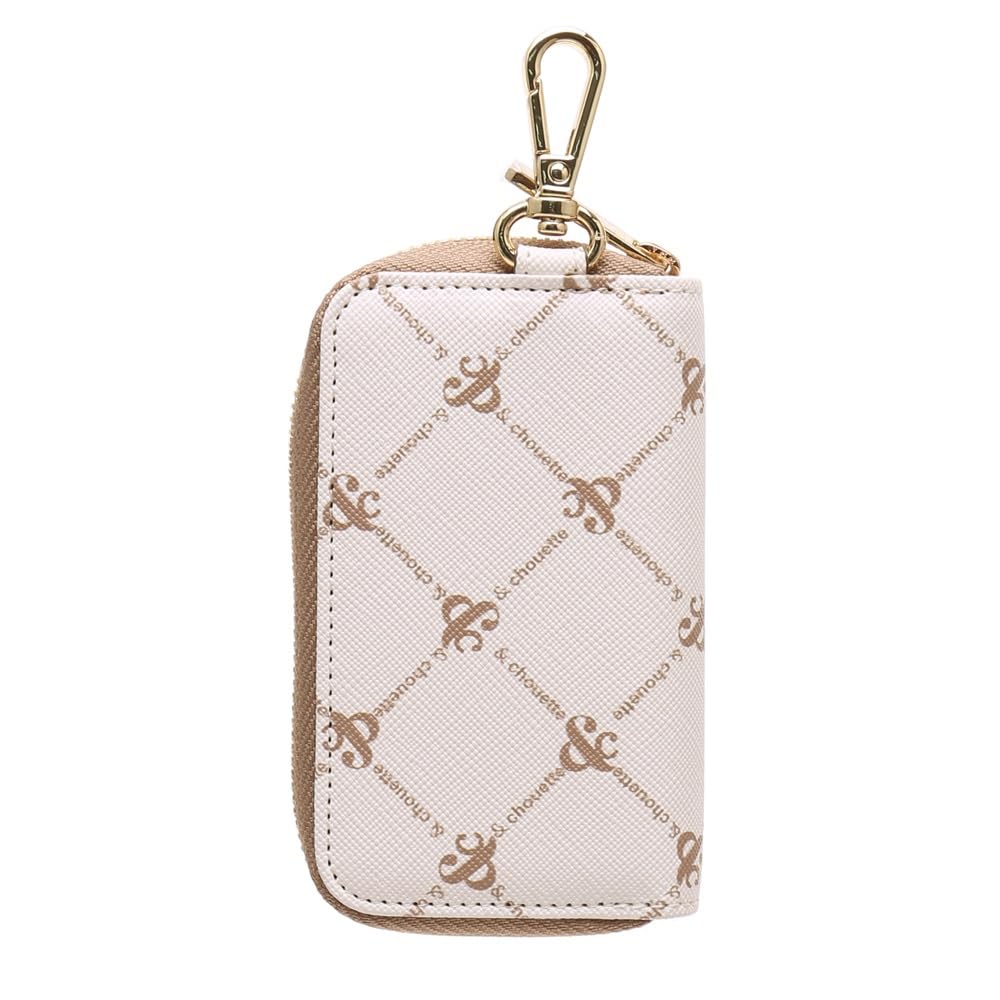 Samantha Thavasa Monogram Logo Key Case with Key Key and Carabiner for Women &chouette Zipper, Wallet, Ring, (Off-White)