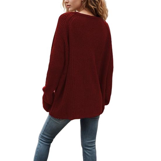 Damen Strickpullover mit Rundhalsausschnitt, warm, langärmelig, Strickpullover, Oberbekleidung