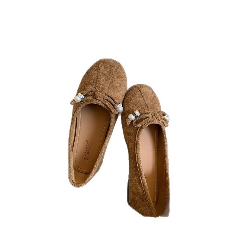 Flat Bottom Shallow Mouth Single Shoes Women's 2025 Spring New Niche Comfortable Square Head Bow Temperament Soft Sole Ballet Shoes