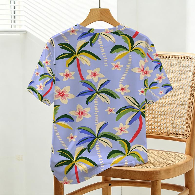 Women's Short Sleeve T-Shirt,Ins Minimalist Tropical Design,Soft Cotton,Perfect for Beach Vacation & Daily Casual,Versatile Fashion Tee