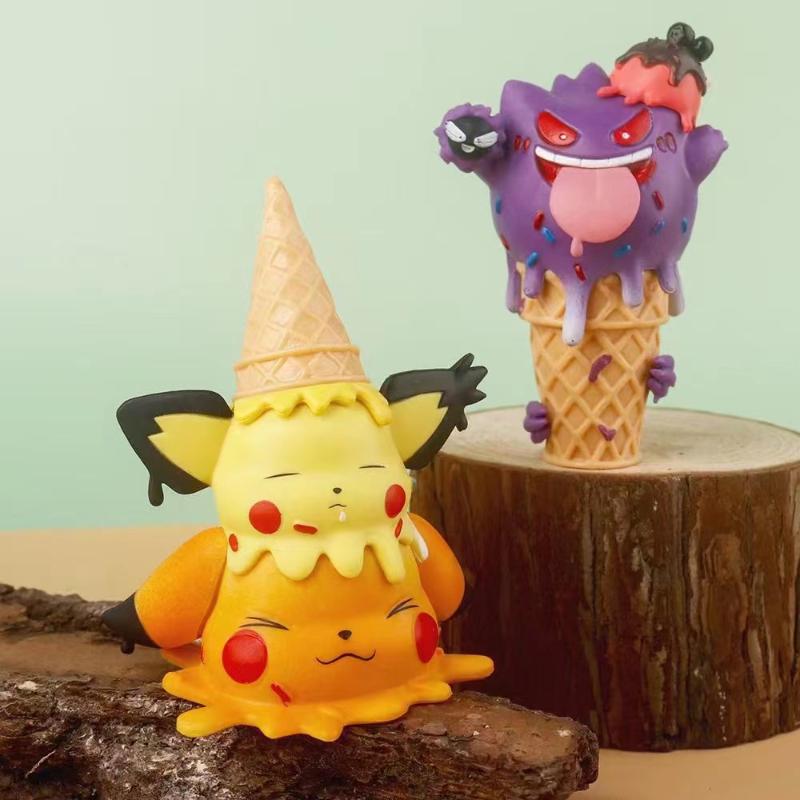 Anime Cartoon Pokmon Ice Cream Series Hand Figure Cone Pikachu Doll Model Psyduck Desktop Ornament Children's Toy Gifts