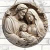 Holy Family Round Wooden Hanging Sign, 2D Flat Wooden Religious Wall Decor, Christian Faith Home Ornament