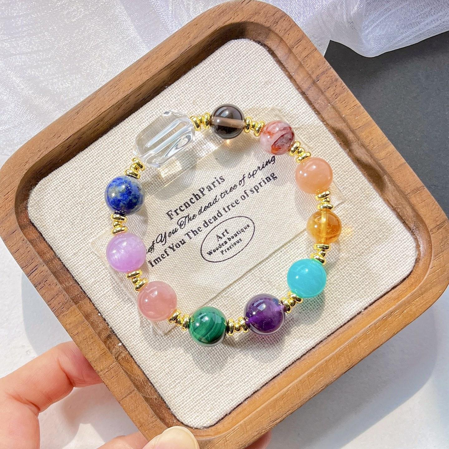 

Vintage Natural White Crystal Lapis Lazuli Purple Lithium Huitianhe Stone Malachite Design Sense Duobao Bracelet Hand