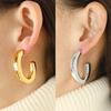 European and American Glossy Design C-shaped Earrings, Minimalist Cold Titanium Steel Plated 18k Gold Earrings