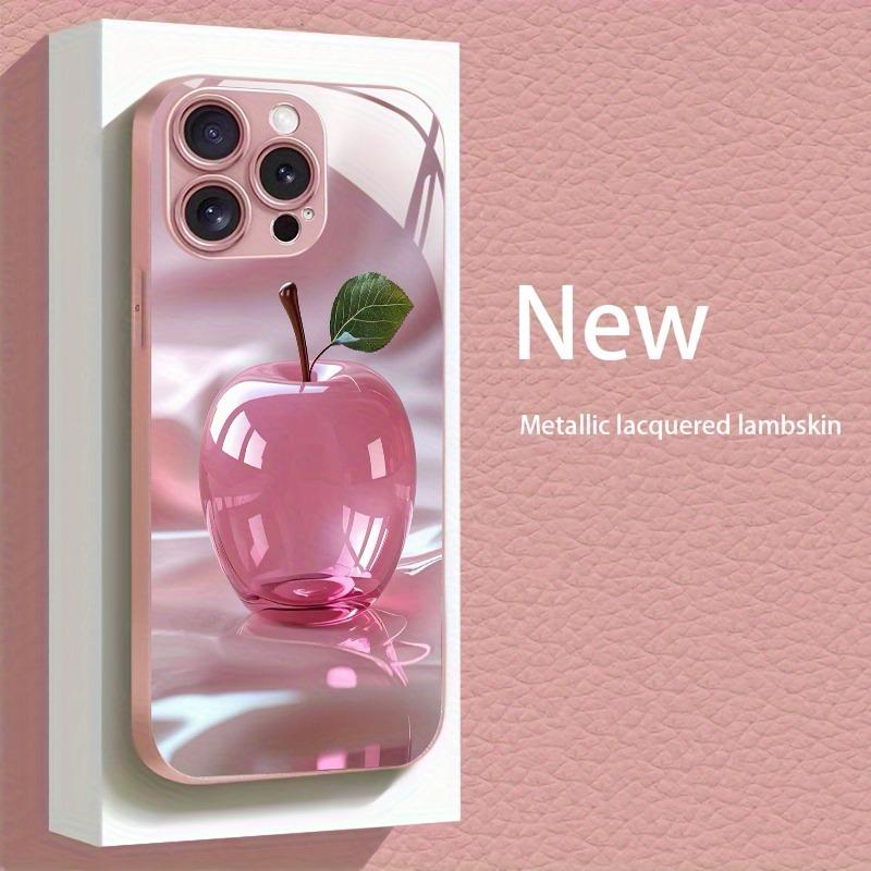 Pink Crystal For Apple Pattern Pink Metallic Paint Glass Phone Case For iPhone 11 12 13 14 15 16 17 Pro Max Plus 16E 17Air Cover
